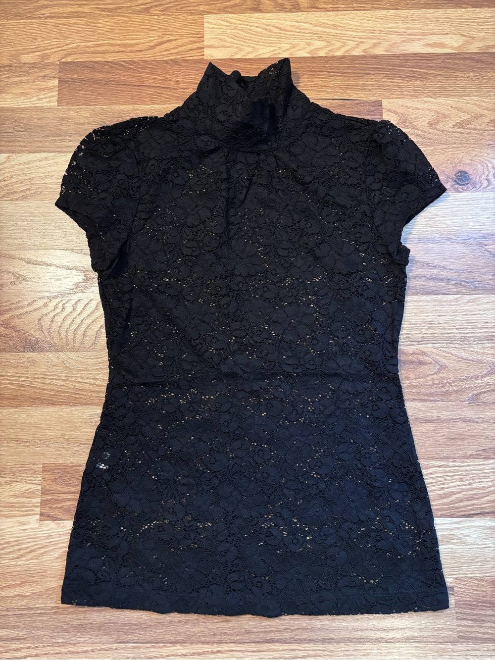 Express Lace Mock Neck Short Sleeve Blouse Black Dressy Whimsigoth Size XS